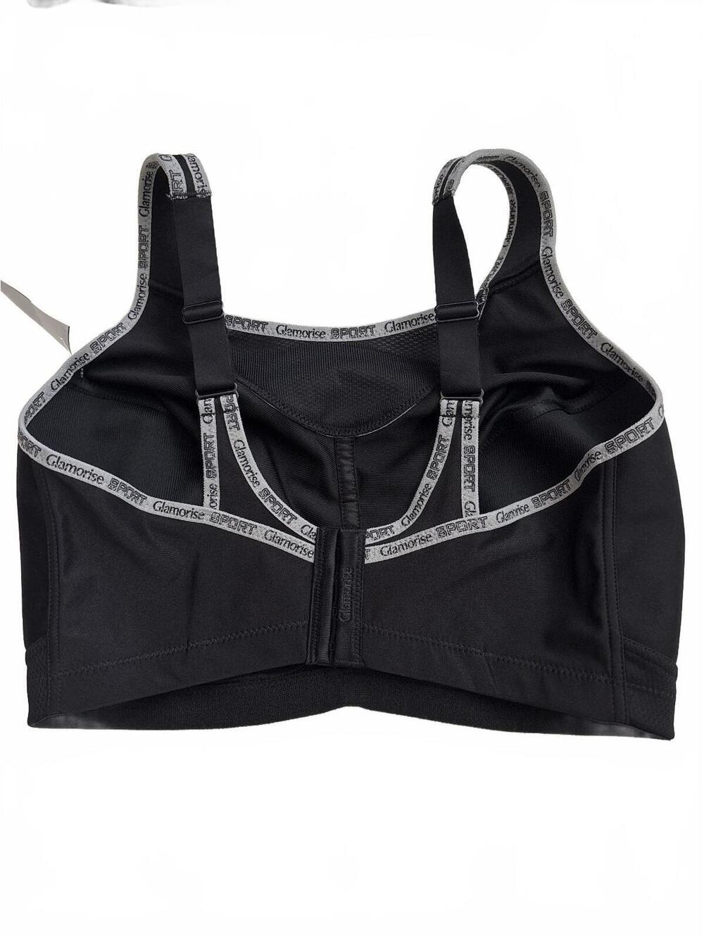 Glamorise Black Sports Bra with Front Closure Size 38G - Picture 2 of 3